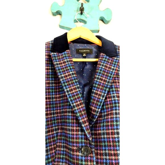Talbots Mistletoe Plaid Shetland Wool Blazer Velvet Trim Business Jacket Size 10 - Picture 8 of 15